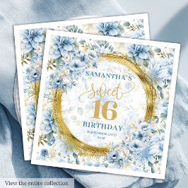 Elegant Pastel Blue Sweet sixteen Guld Glitter Pappersservett