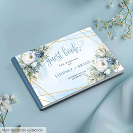 Elegant Pastel Blue White Guld Blommigt Guest Bok