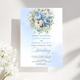 Elegant Pastel Blue White Peony Gold Wedding Invit Inbjudningar