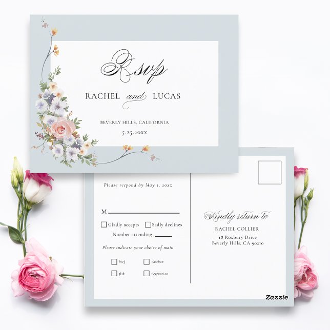 Elegant Pastel Boho Blommigt Calligraphy OSA Vykort (Skapare uppladdad)