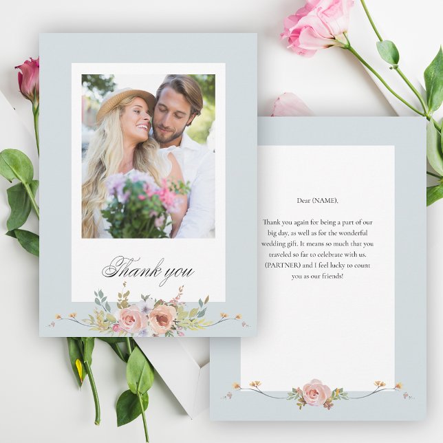 Elegant Pastel Boho Blommigt Calligraphy/Photo Tack Kort (Skapare uppladdad)