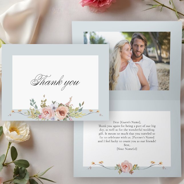 Elegant Pastel Boho Blommigt Calligraphy Tack Kort (Skapare uppladdad)