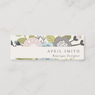Elegant Pastel Boho  Blue Grönt Leafy Blommigt Mini Visitkort