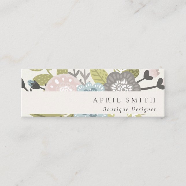 Elegant Pastel Boho  Blue Grönt Leafy Blommigt Mini Visitkort (Framsida)