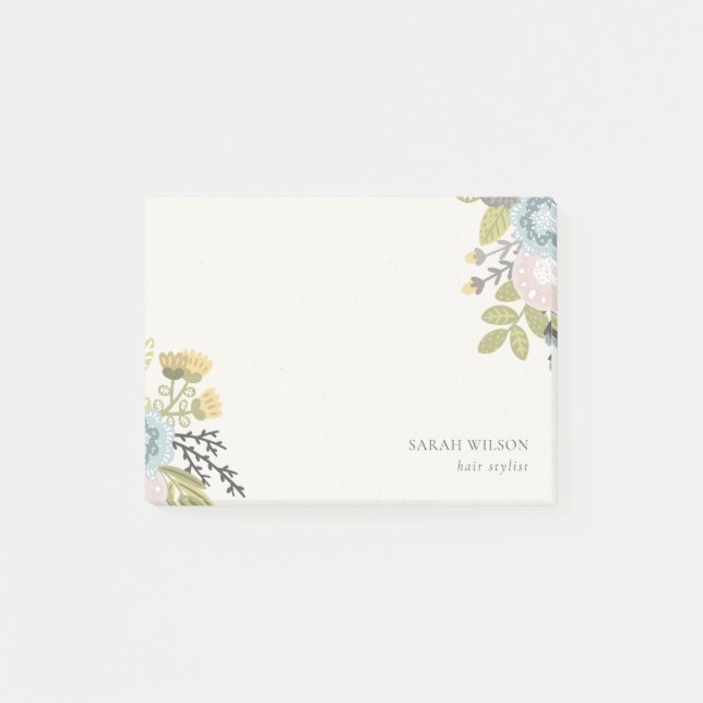 Elegant Pastel Boho  Blue Grönt Leafy Blommigt Post-it Block (Framsida)