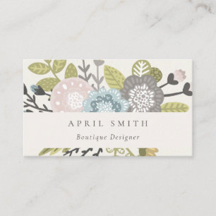 Elegant Pastel Boho  Blue Grönt Leafy Blommigt Visitkort