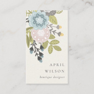Elegant Pastel Boho Blue Grönt Leafy Blommigt Visitkort