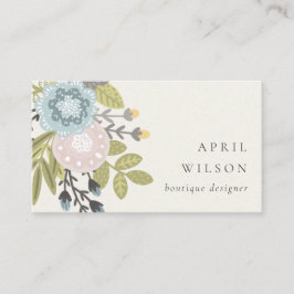 Elegant Pastel Boho  Blue Grönt Leafy Blommigt Visitkort
