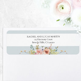 Elegant Pastel Boho Watercolor-Blommigt Returadress Etikett