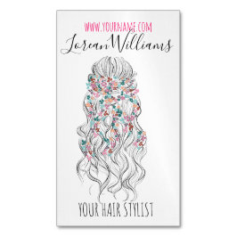 Elegant Pastel Bride Vågigt Blommigten Hair Stylin Visitkortmagnet