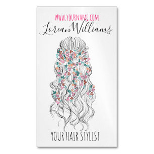 Elegant Pastel Bride Vågigt Blommigten Hair Stylin Visitkortmagnet