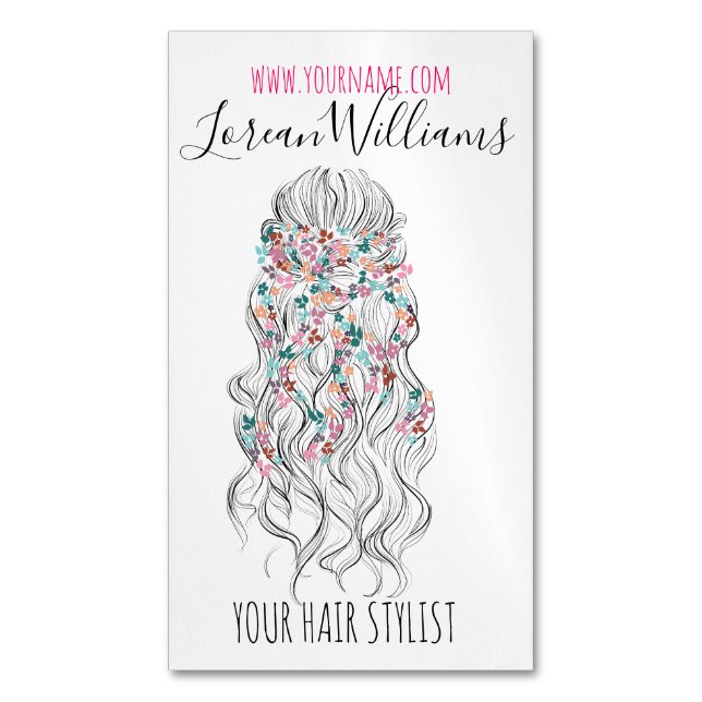 Elegant Pastel Bride Vågigt Blommigten Hair Stylin Visitkortmagnet (Framsida vertikal)