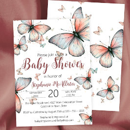 Elegant Pastel Butterflies Baby Shower Inbjudningar