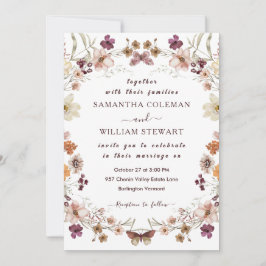 Elegant Pastel Chic Boho Wildblomme Theme Bröllop Inbjudningar