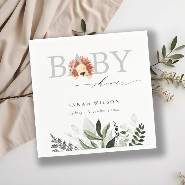 Elegant Pastel Cute Boho Lejon Foliage Baby Shower Pappersservett (Skapare uppladdad)
