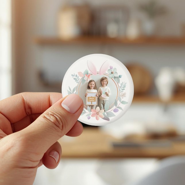 Elegant Pastel Easter Photo Frame with Bunny Ears  Magnet (Skapare uppladdad)