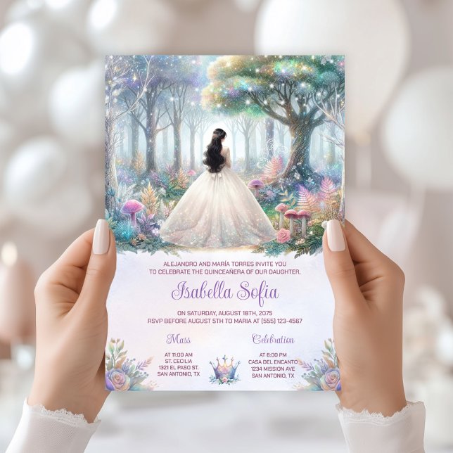 Elegant Pastel Enchanted Forest Quinceañera Inbjudningar (Beautiful enchanted forest Quinceanera invitation - simply add your event details.)
