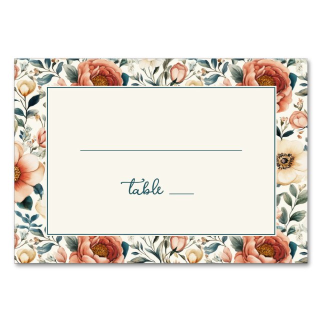 Elegant Pastel Floral Border Bordsnummer (Framsidan)