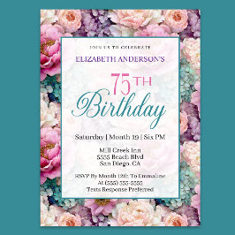 Elegant Pastel Floral Garden 75th Birthday Inbjudningar