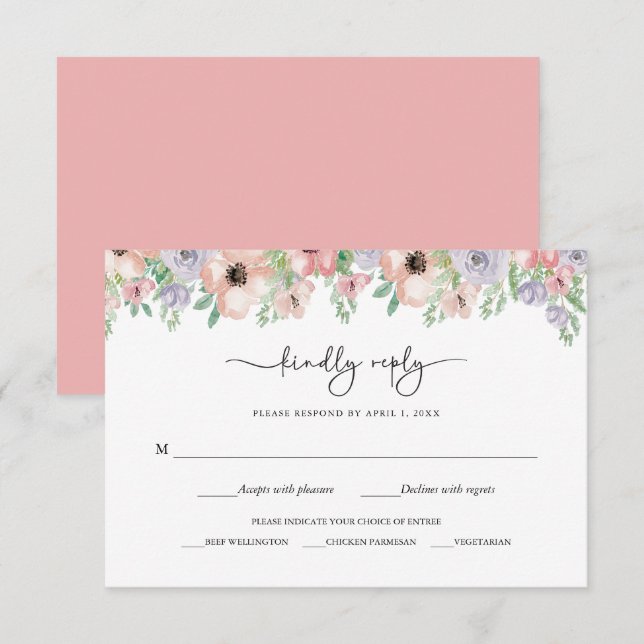 Elegant Pastel Floral Party Response Card OSA Kort (Fram/baksida)