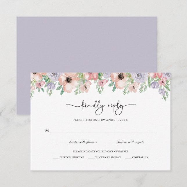 Elegant Pastel Floral Party Response Card Tilläggskort (Fram/baksida)