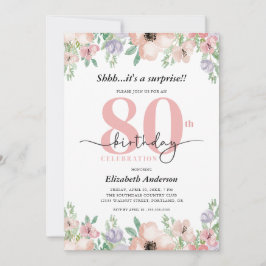 Elegant Pastel Floral Surprise 80th Birthday Party Inbjudningar