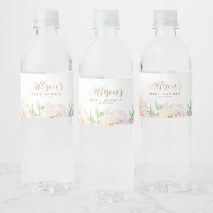 Elegant Pastel Flowers Personlig Baby Shower Vattenflaskor Etikett