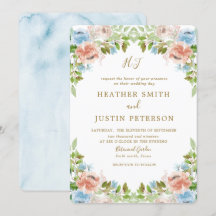 Elegant Pastel Garden Blue Watercolor Bröllop