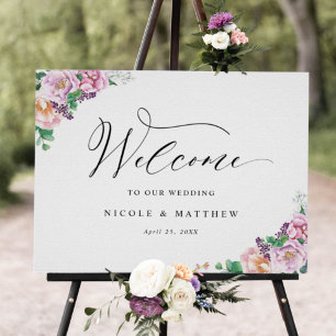Elegant Pastel Glatt Blommigt Bröllop Välkomstteck Poster