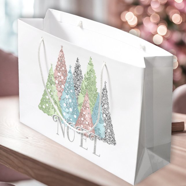 Elegant Pastel Glitter Julgran Gift Bag (Elegant Pastel Glitter Christmas Tree Gift Bag)