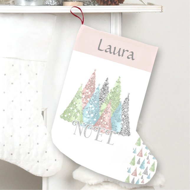 Elegant Pastel Glitter Julgran Stocking Liten Julstrumpa (Elegant Pastel Glitter Christmas Tree Stocking)