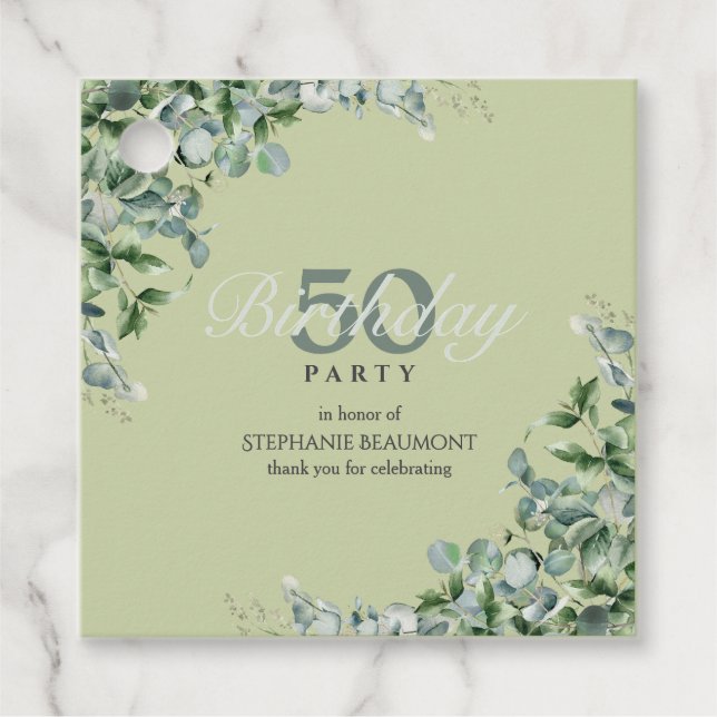 Elegant Pastel Green Flower Women's 50th Birthday  Gåvor Etiketter (Framsida)