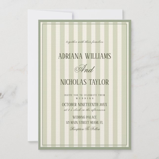 Elegant Pastel Green Striped Wedding Inbjudningar (Framsida)