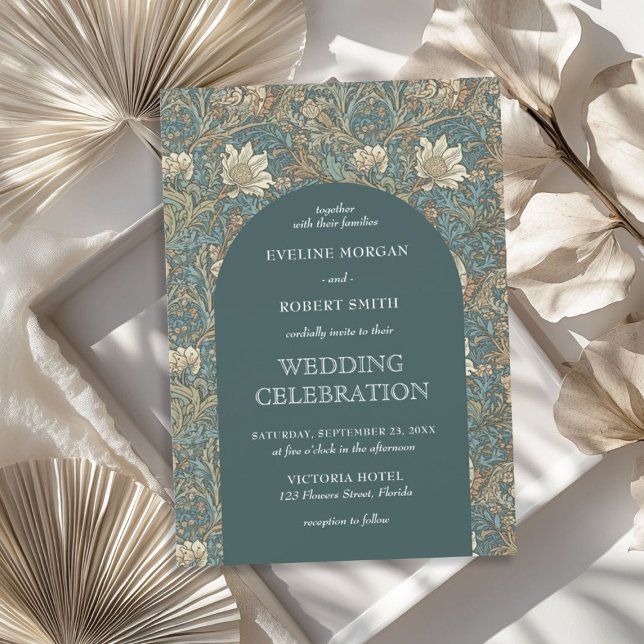 Elegant pastel grönt elfenben blommigt Art nouveau Inbjudningar (Elegant pastel green ivory floral Art Nouveau Invitation)