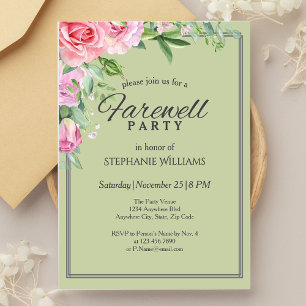 Elegant Pastel Grönt Flower Farewell Party Inbjudningar