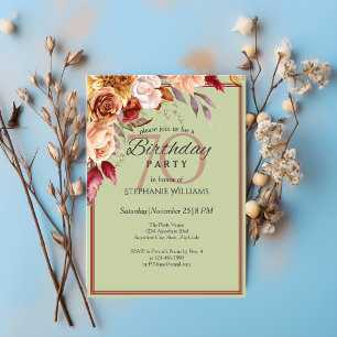 Elegant Pastel - höstblomma 70:e Födelsedagsfesten Inbjudningar