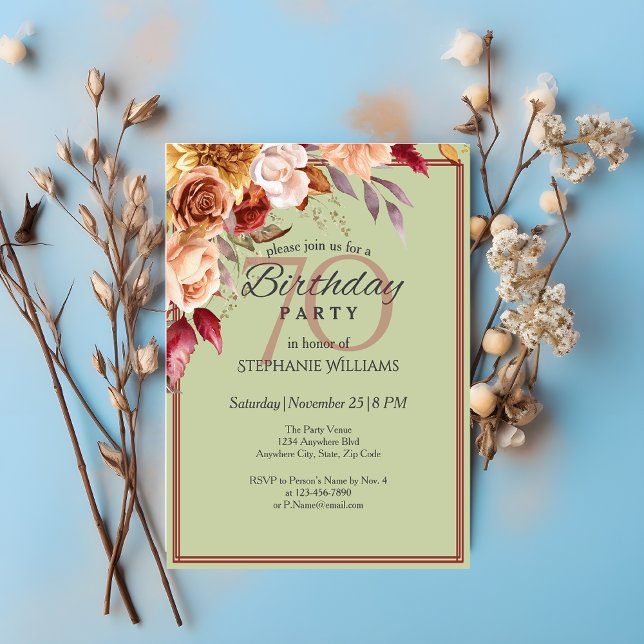 Elegant Pastel - höstblomma 70:e Födelsedagsfesten Inbjudningar (Skapare uppladdad)