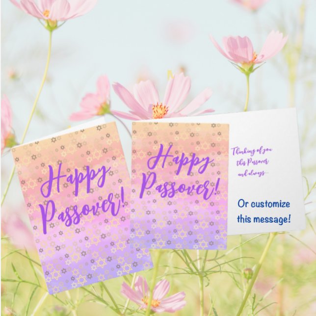 Elegant Pastel Jewish Passover Star of David Kort (Peachy lavender Happy Passover cards are ready for you to customize with your personal message!)