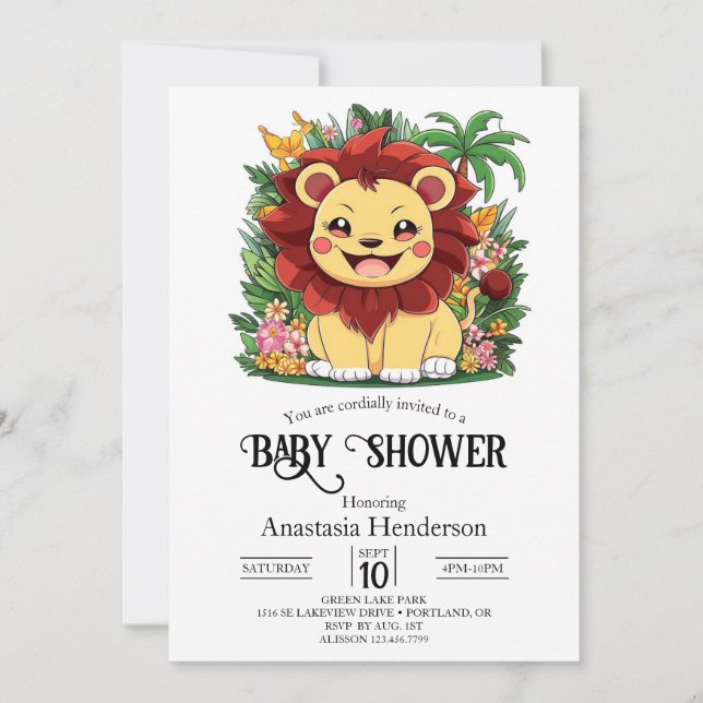 Elegant Pastel Lejon Digital Baby Shower Inbjudningar (Framsida)