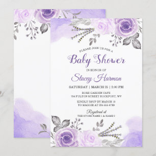 Elegant Pastel Lila Blommar Flowers Baby Shower Inbjudningar