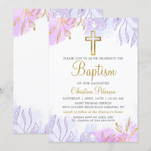 Elegant Pastel Lila Guld Blommigt Girl  Girl Girl  Inbjudningar