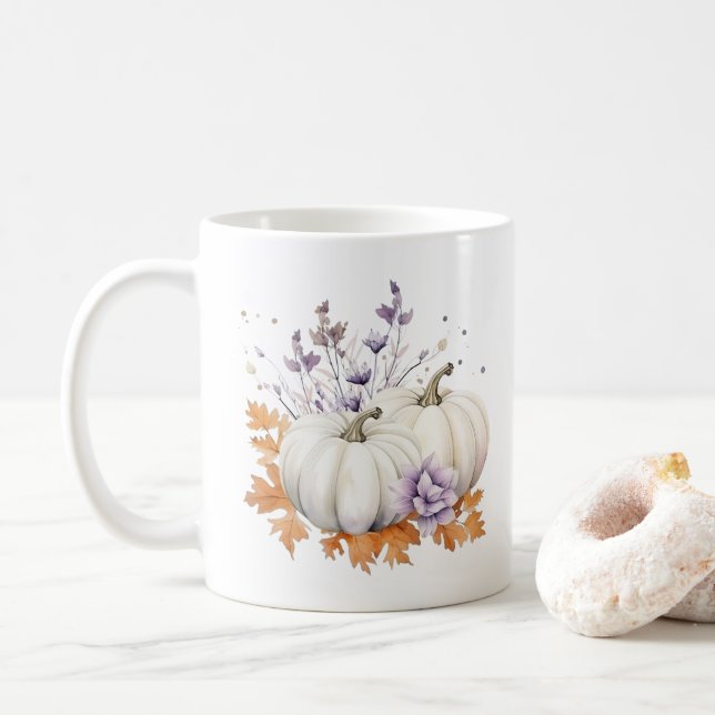 Elegant Pastel Lila Lavender Orange Pumpkin Fall Kaffemugg (Med munk)