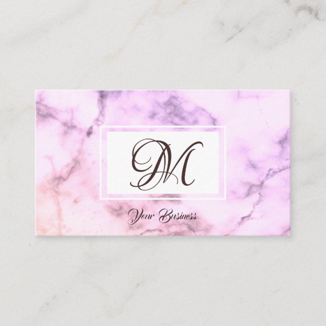 Elegant Pastel Lila Marble Snyggt Monogram Visitkort (Framsida)