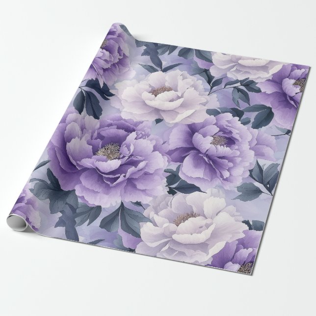 Elegant Pastel Lila Peony Blommigt Design Presentpapper (Utrullad)
