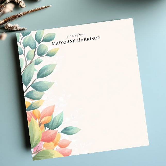 Elegant Pastel Lövs Botaniska Personligen Namn Anteckningsblock (Skapare uppladdad)