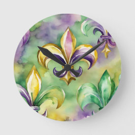Elegant Pastel Mardi Gras  Rund Klocka