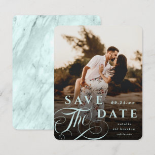 Elegant Pastel Mint Typography & Marble Back Photo Spara Datumet
