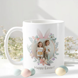 Elegant Pastel Påsk Fotomugg | Kanin Ram Kaffemugg