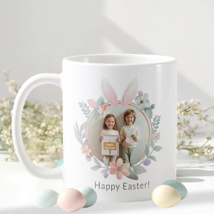 Elegant Pastel Påsk Fotomugg Kanin Ram Kaffemugg