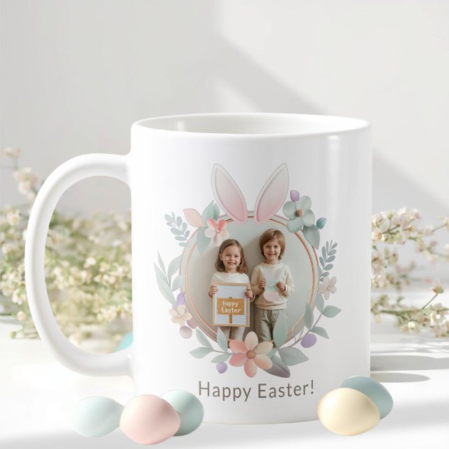 Elegant Pastel Påsk Fotomugg | Kanin Ram Kaffemugg (Skapare uppladdad)